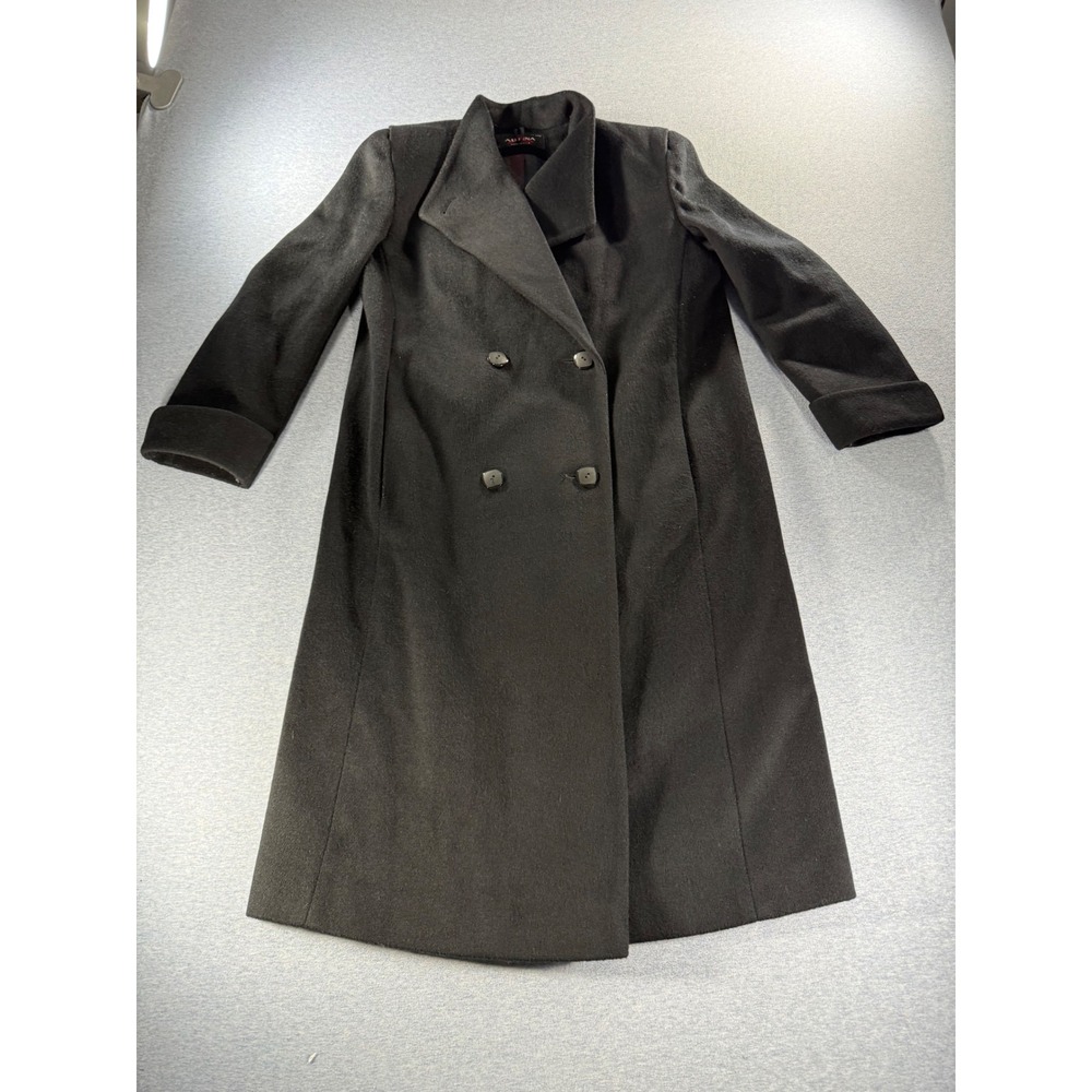 Vintage 80s Alorna Forstmann Wool Coat Black Double Breasted Petite M L USA Made